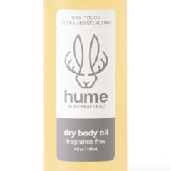 HUME SUPERNATURAL dry body oil spray bottle, fast absorption for dry skin.