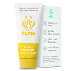 Hume Supernatural Invisible Balm in use, smooth application for full-body freshness and odor control.