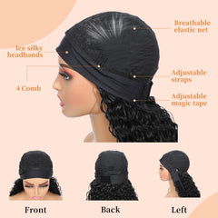 Humistwbiu Curly Headband Wig water wave back view reveals density.