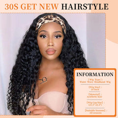 Humistwbiu Curly Headband Wig water wave side view showing volume and comfort.