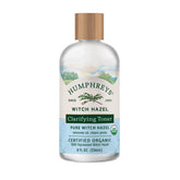 Humphreys Witch Hazel Toner bottle on vanity supports balanced, clarified pores.