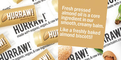 Packaging box for Hurraw Almond Lip Balm pack highlights USA-made quality