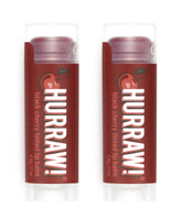 Hurraw! Black Cherry tinted lip balm packaging showing organic ingredients for vegan care.