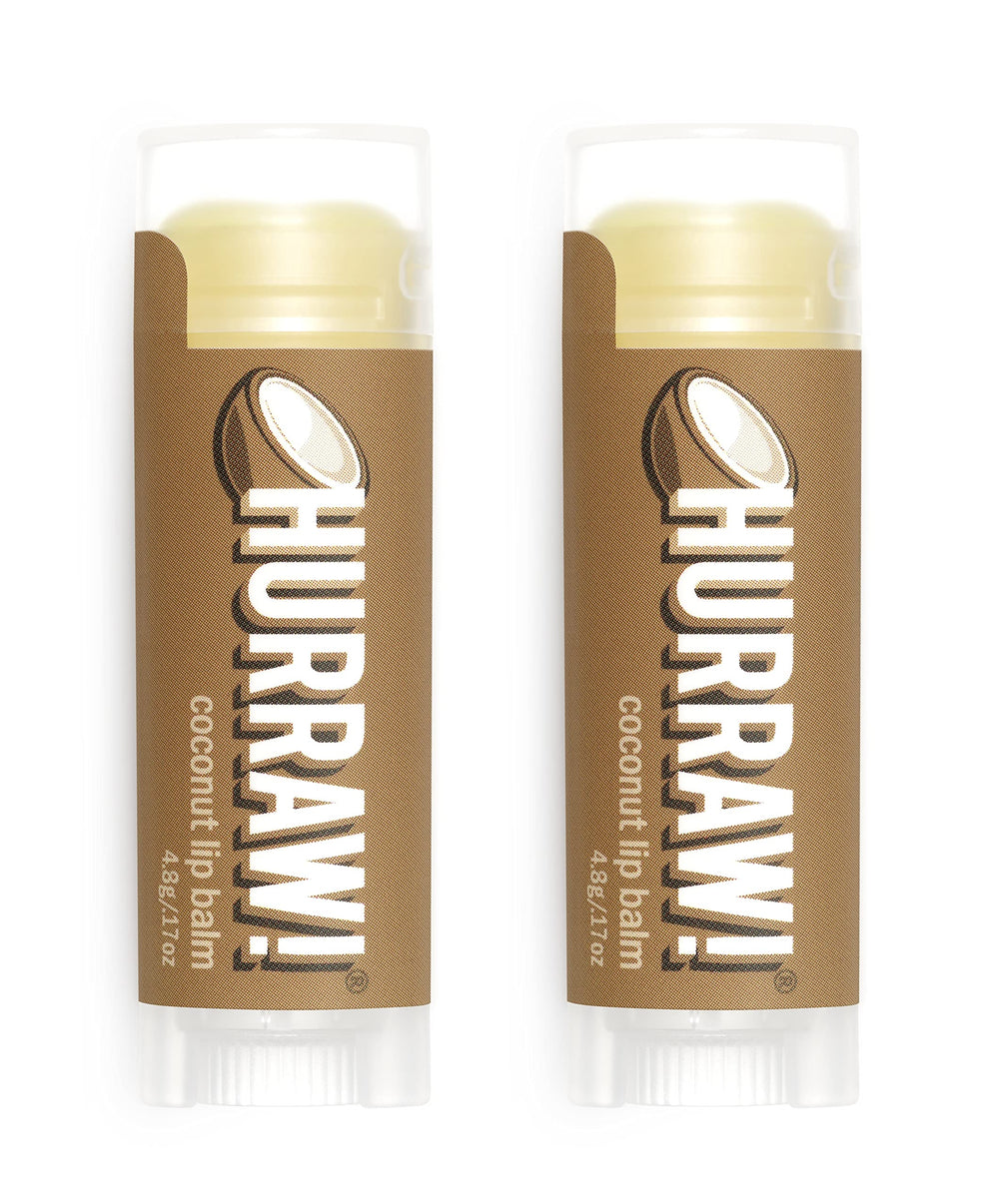 Hurraw! Coconut Lip Balm two-pack in a white box for daily moisture