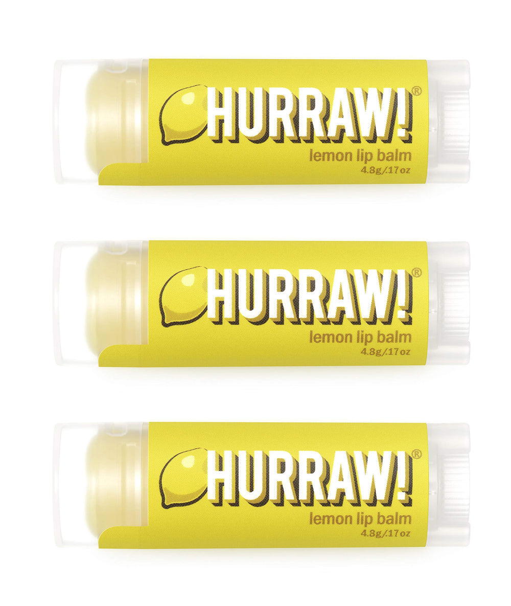 Hurraw! Lemon Lip Balm 3-pack tubes provide on-the-go moisture for daily lips.
