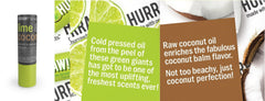 Push-up cardboard applicator shown for convenient, on-the-go lip care with Hurraw Lime & Coconut.