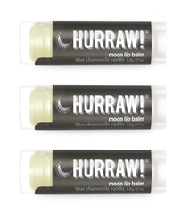 Hurraw! Moon Night lip balm trio in oval tubes for soothing overnight lip care.