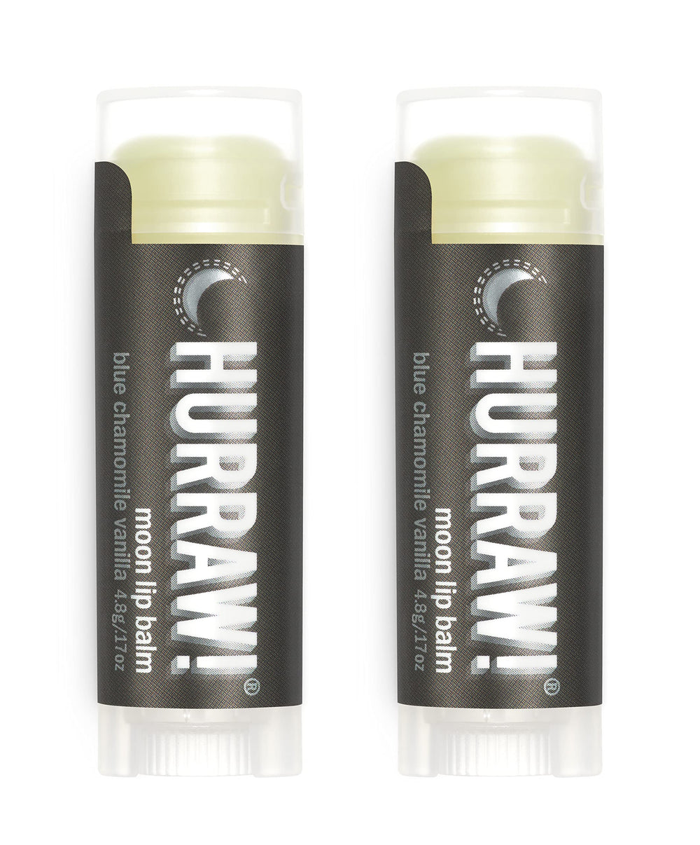 Hurraw! Moon Night lip balm tubes in a white box for long-lasting moisture.
