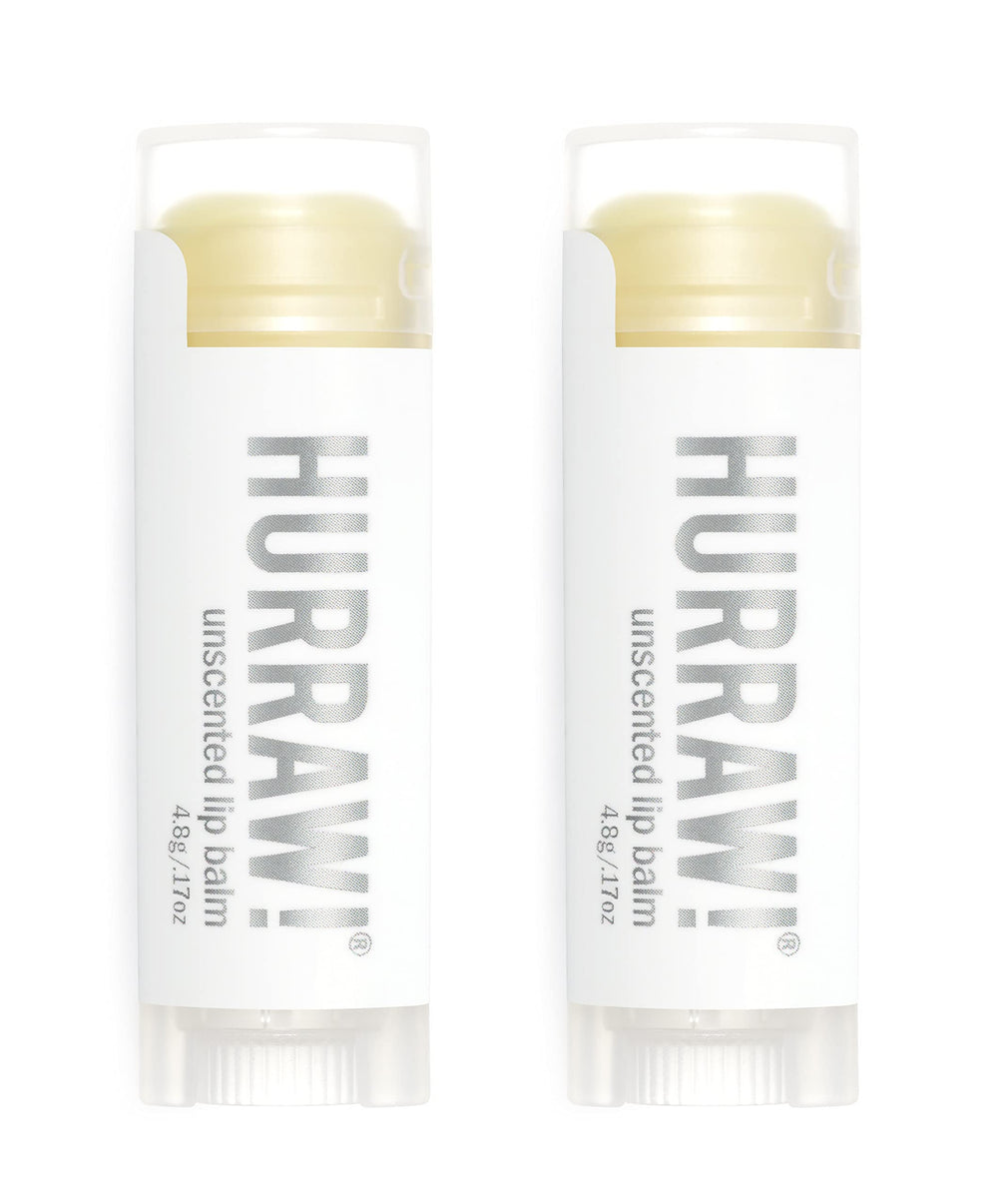 Hurraw! unscented lip balm 2-pack tubes for daily lip hydration.