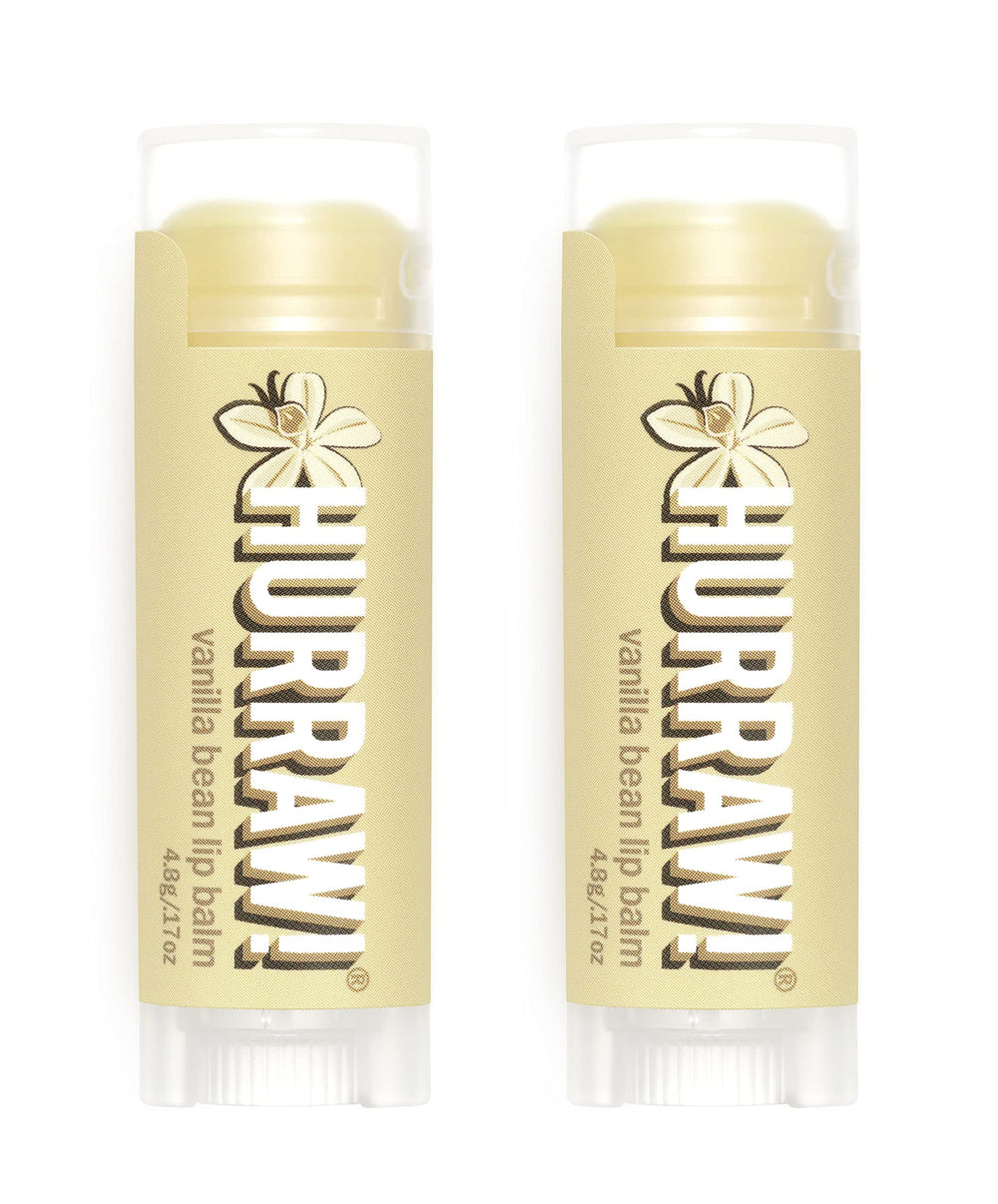Hurraw! Vanilla Bean lip balm tubes in a two-pack for daily moisture.