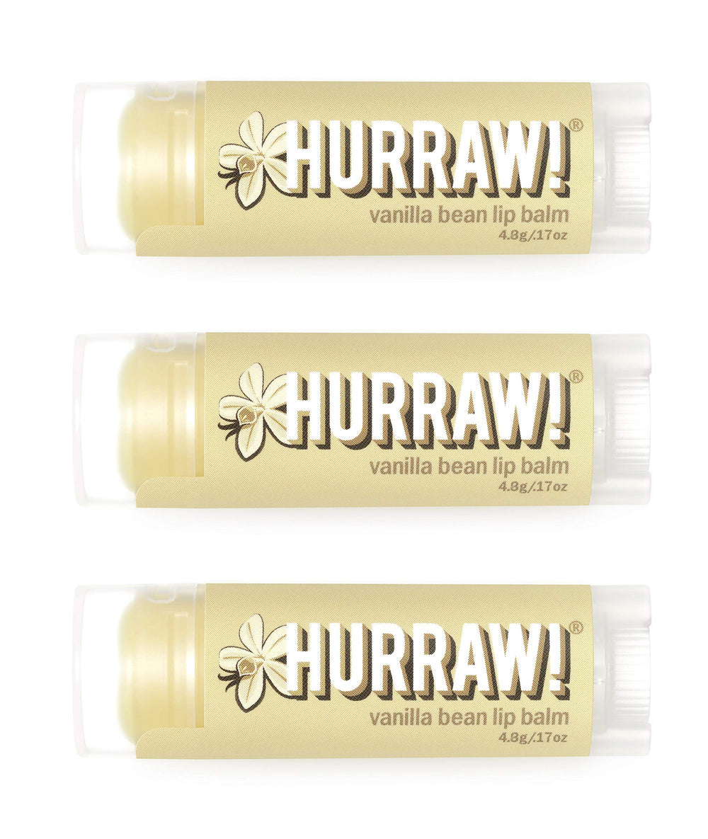 Hurraw! Vanilla Bean Lip Balm tubes provide portable moisture for daily lips.