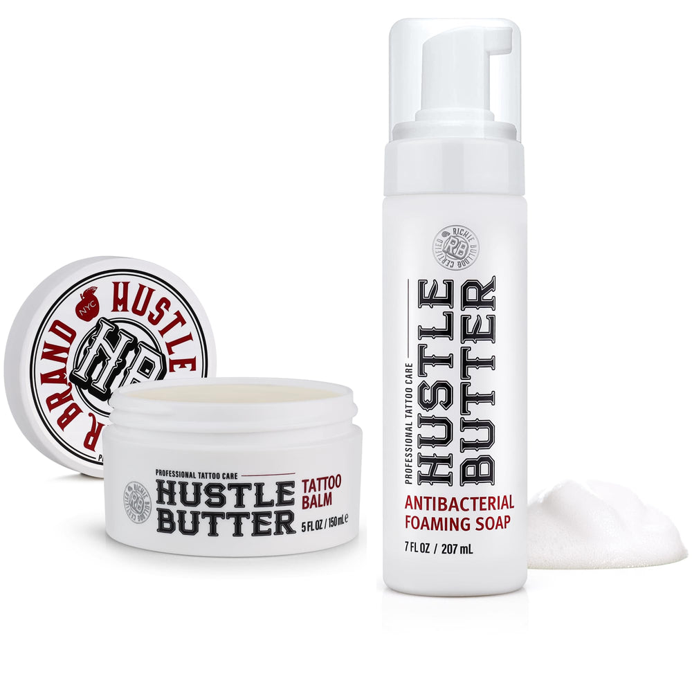 Hustle Butter Deluxe Hustle Bubbles foam bottle aids gentle cleansing during healing.