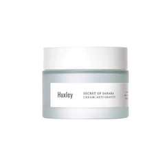 Huxley Secret of Sahara anti-gravity cream bottle for daily hydration.