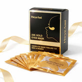 HwyeAmi 24K gold under eye patches, close-up for brightened, hydrated under-eye skin.