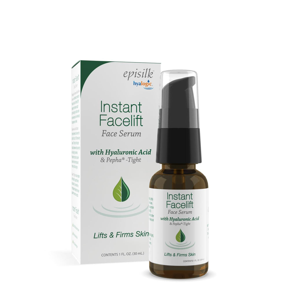 Hyalogic Instant Facelift Serum bottle demonstrates compact packaging and hydration-focused formula.