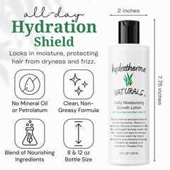 Frizz control with Hydratherma Naturals Growth Lotion on textured hair.