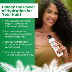 Close-up of Hydratherma Naturals bottle highlighting omega-3 and omega-6 benefits
