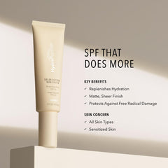 HydroPeptide Solar Defense sunscreen application shows even, hydrated skin.