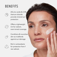 HydroPeptide Solar Defense tinted swatch on skin demonstrating auto-adjusting shade