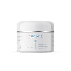 Hygieia liposomal repair cream bottle suggests smoother, firmer skin for arms, neck, and body