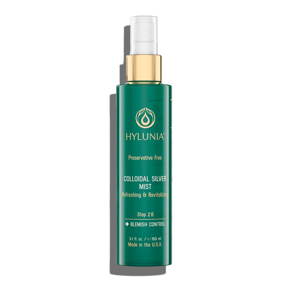 Hylunia Colloidal Silver Mist Toner bottle applied to face for hydration and calm