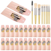 IANFAN travel makeup brush set with pink leather bag for on-the-go touch-ups.