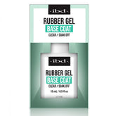 IBD Rubber Base Gel clear bottle close-up showing flexible base for stronger nails.