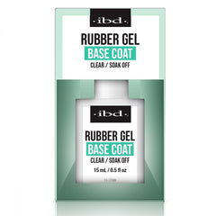 IBD Rubber Base Gel clear bottle close-up showing flexible base for stronger nails.