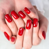 iBeautying Chinese Bright Red press-on nails with glossy finish for quick daily wear.