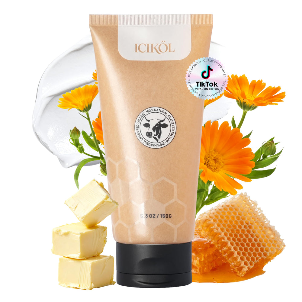 ICIKOL Orange Blossom Tallow Balm jar for deep hydration on face and body.