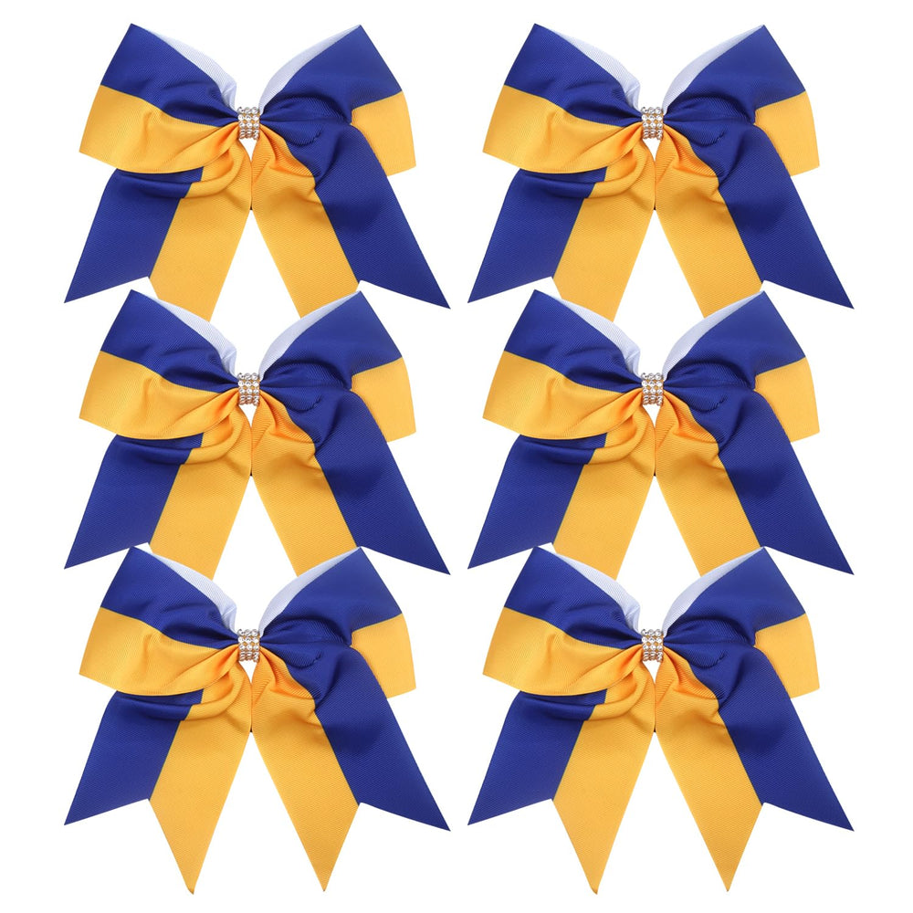 ICObuty Cheerleader Bows 8-Inch Comb in Royal Blue and Gold rhinestones for secure ponytails