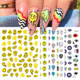 IDDFEVE abstract smiling face and evil eye sticker sheet for at-home nail art with shine