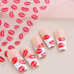 IDDFEVE kiss stickers on nails showcase bold red, black, and white accents.