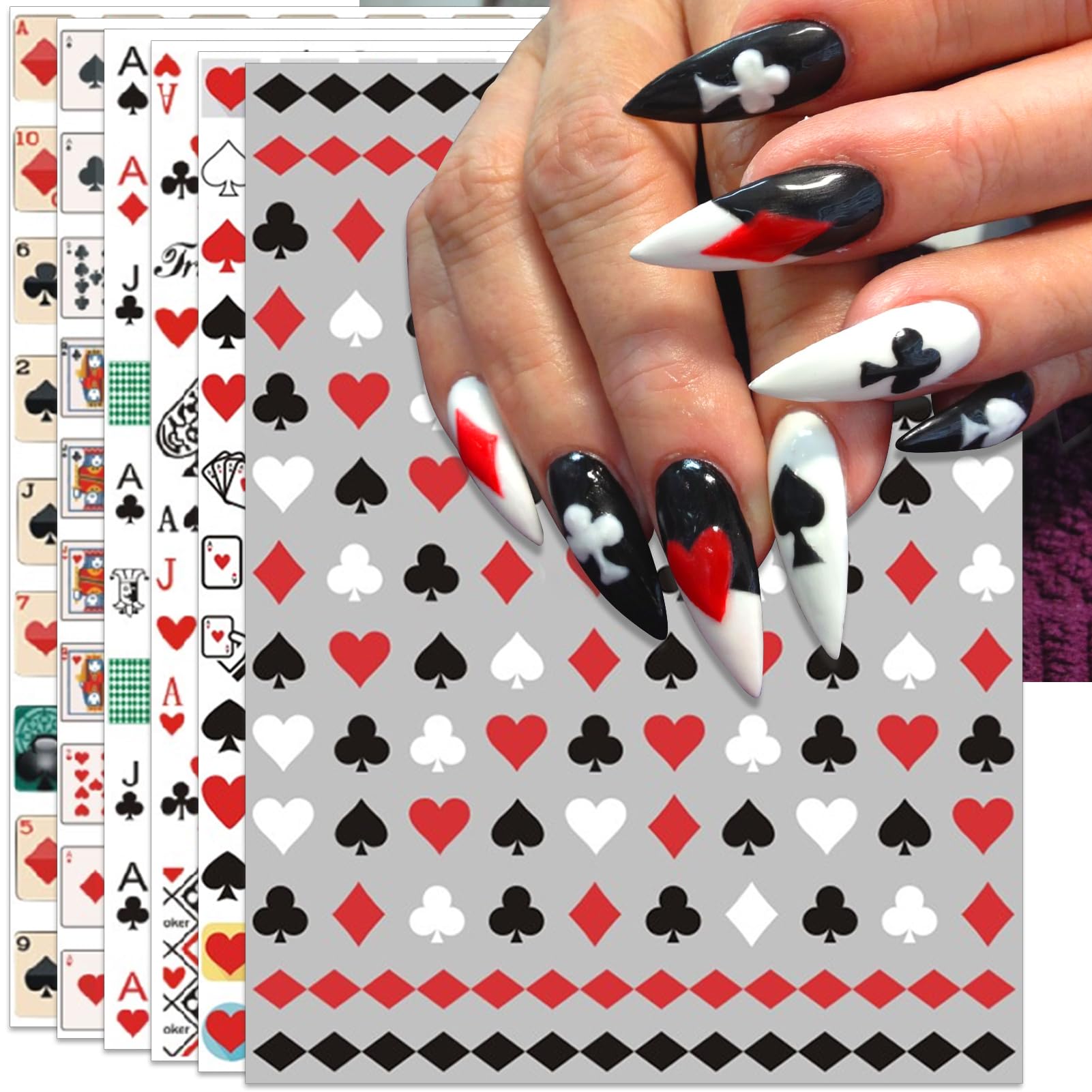 IDDFEVE poker nail stickers with cards design for bold casino-themed manicure