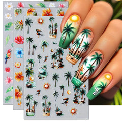 IDDFEVE palm tree nail stickers for a vibrant tropical manicure on natural or artificial nails.