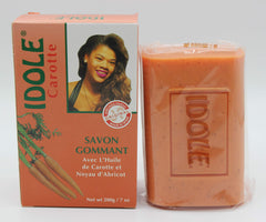 Idole carrot exfoliating soap bar with apricot powder for gentle cleansing and exfoliation.