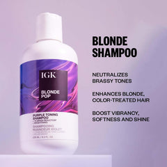 IGK Blonde Pop purple-toning conditioner bottle smooths and brightens highlighted hair.