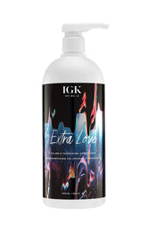 IGK Extra Love Volume & Thickening Conditioner bottle profile shows lightweight hydration and fullness