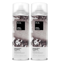 IGK First Class Charcoal Detox Dry Shampoo cleanses roots, removing oil and buildup for refreshed hair.