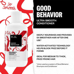 IGK Good Behavior shampoo and conditioner duo on display.