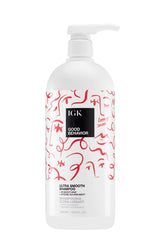 IGK Good Behavior Ultra Smooth Shampoo bottle front shows smoothing action for sleek, frizz-free hair.