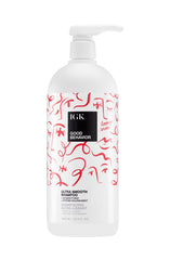 IGK Good Behavior Ultra Smooth Shampoo bottle front shows smoothing action for sleek, frizz-free hair.