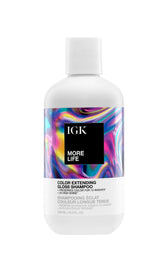 IGK More Life shampoo bottle view highlighting color extension for vibrant hair