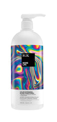 IGK More Life Gloss Conditioner bottle pour reveals color-boosting shine and moisture for color-treated hair