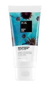 IGK Rich Kid coconut oil gel Travel packaging for on-the-go styling and easy touch-ups.