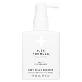 ILES FORMULA Grey Delay Booster spray bottle closeup showcases salon-grade color support.
