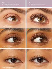 ILIA Fullest Volumizing Mascara on lashes delivering dramatic, weightless length and fullness.