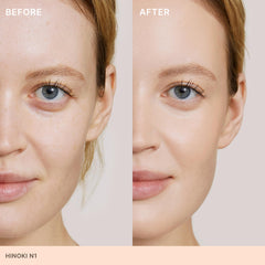 ILIA Skin Rewind Complexion Stick swatch on skin with neutral undertones.