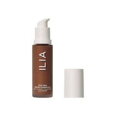 ILIA True Skin Serum Foundation bottle close-up showing sleek packaging for weightless daily use
