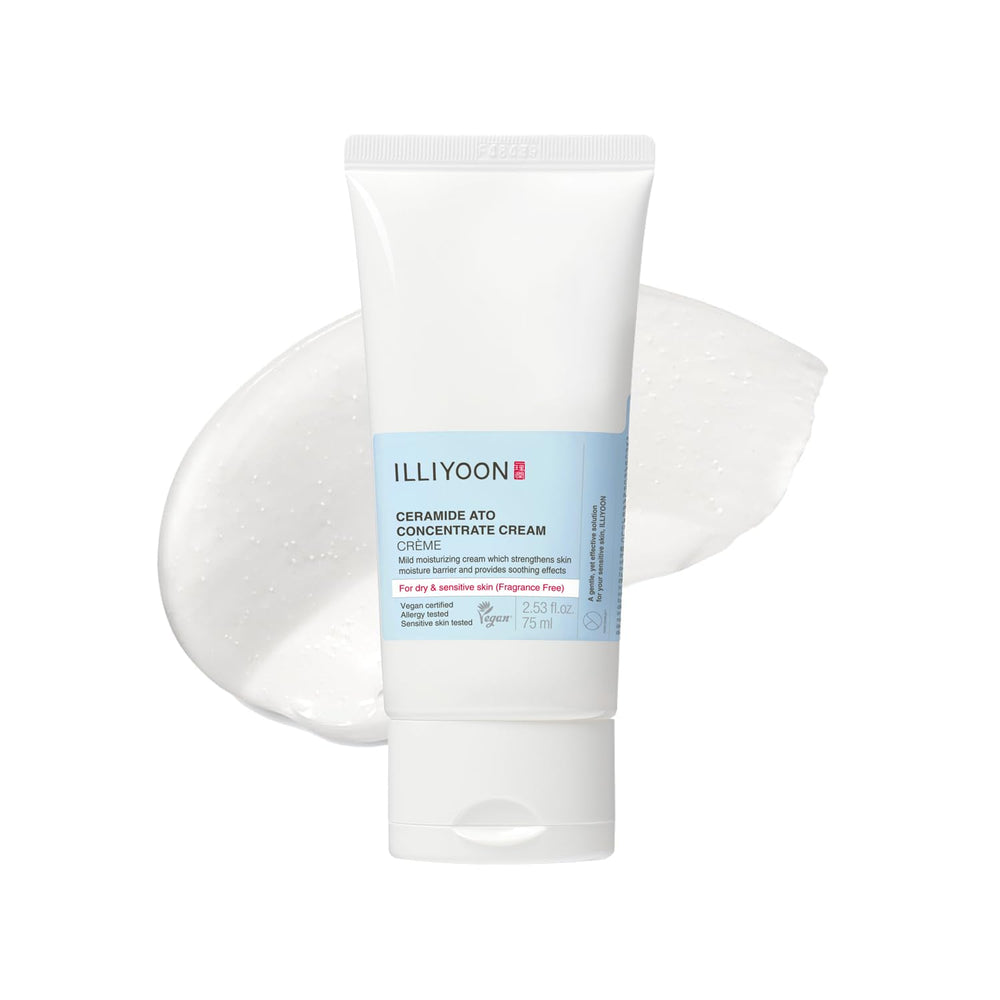 Illiyoon Ceramide Ato Concentrate Cream bottle close-up showing premium packaging and hydration promise